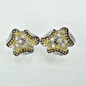 купить Золотые серьги с жёлтыми сапфирами и бриллиантами 0,50 к-т в Москве