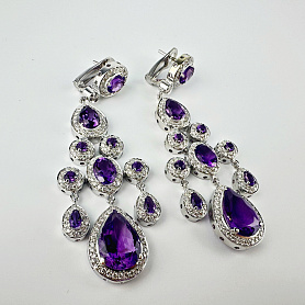 купить Золотые серьги с аметистами и бриллиантами в Москве