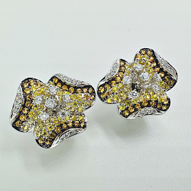 купить Золотые серьги с жёлтыми сапфирами и бриллиантами 0,50 к-т в Москве