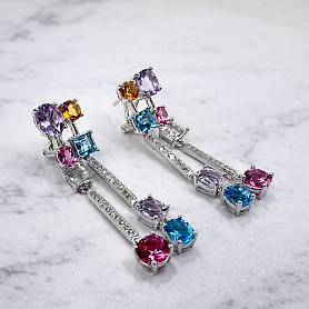 купить Золотые серьги с топазами, аметистами и бриллиантами в Москве