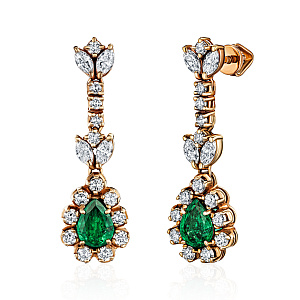 купить Золотые серьги с природными изумрудами и бриллиантами в Москве