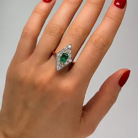 купить Золотое кольцо с природным изумрудом и бриллиантами СССР в Москве