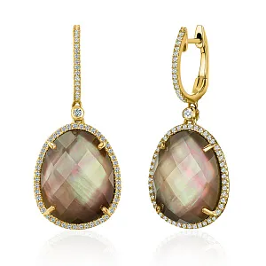 купить Золотые серьги с кварцем и бриллиантами 0,34 карат в Москве