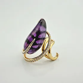 купить Золотое кольцо с аметистом и бриллиантами 0,22 карата в Москве