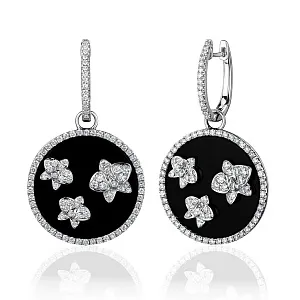 купить Золотые серьги с ониксом и бриллиантами в Москве