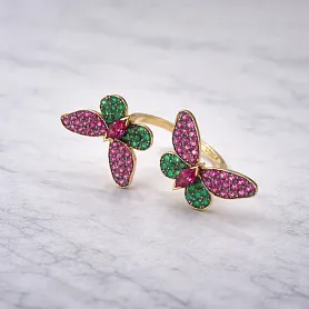 купить Золотое кольцо с цветными сапфирами "Бабочки" в Москве