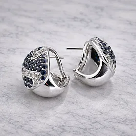 купить Золотые серьги с природными бриллиантами и сапфирами 0,37 карат в Москве