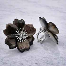 купить Золотые серьги с бриллиантами и перламутром в Москве