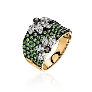 купить Золотое кольцо с цавортами и бриллиантами 0,24 карат в Москве