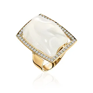 купить Золотое кольцо с лунным камнем и бриллиантами в Москве