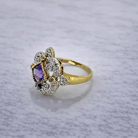 купить Золотое кольцо с бриллиантами и аметистом в Москве