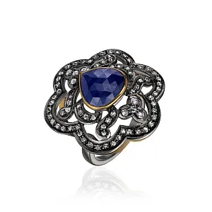 купить Золотое кольцо с бриллиантами и сапфиром 1,50 карат в Москве