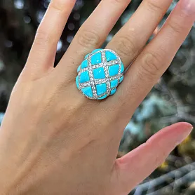 купить Золотое кольцо с бирюзой и бриллиантами 1,15 карат в Москве