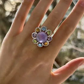 купить Золотое кольцо с аметистами, цитринами и топазами в Москве