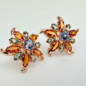 купить Золотые серьги с цитринами, празиолиттами и топазами в Москве