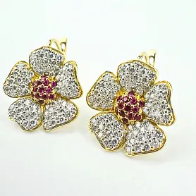 купить Золотые серьги с рубинами и бриллиантами 2,10 карат в Москве