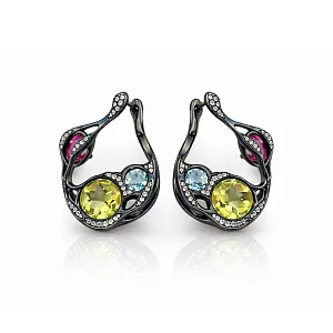 купить Золотые серьги с топазами, хризолитами, аметистами и бриллиантами в Москве