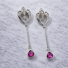 купить Золотые серьги с бриллиантами и розовыми сапфирами 1,20 карат в Москве