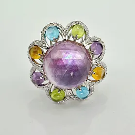 купить Золотое кольцо с аметистами, цитринами и топазами в Москве