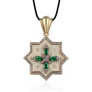 купить Золотая подвеска с изумрудами и бриллиантами "Звезда Давида" в Москве