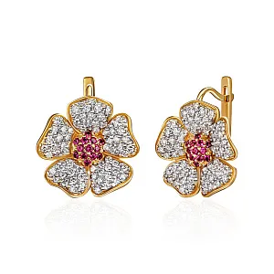 купить Золотые серьги с рубинами и бриллиантами 2,10 карат в Москве