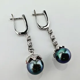 купить Золотые серьги с жемчугом и бриллиантами 1,25 карат в Москве