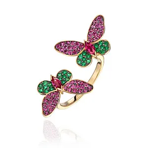 купить Золотое кольцо с цветными сапфирами "Бабочки" в Москве