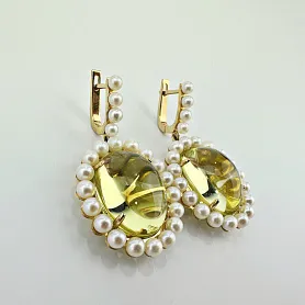купить Золотые серьги с цитринам и жемчугом в Москве
