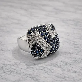 купить Золотое кольцо с природными бриллиантами и сапфирами в Москве