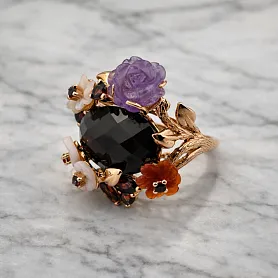 купить Золотое кольцо с цитринами и перламутром в Москве