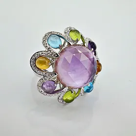 купить Золотое кольцо с аметистами, цитринами и топазами в Москве