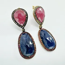 купить Золотые серьги с сапфирами и бриллиантами 0,36 карат в Москве