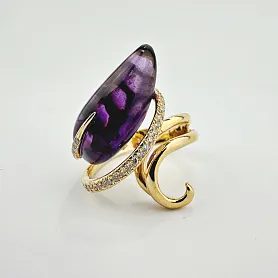 купить Золотое кольцо с аметистом и бриллиантами 0,22 карата в Москве