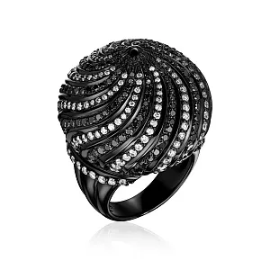 купить Золотое кольцо с чёрными и белыми бриллиантами в Москве