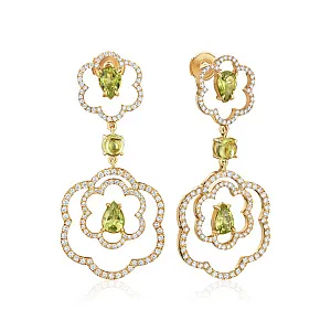 купить Золотые серьги с хризолитами и бриллиантами 1,38 карат в Москве