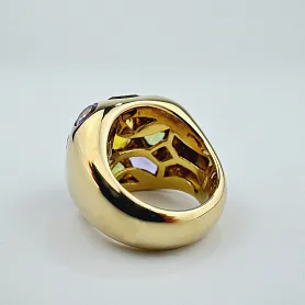 купить Золотое кольцо с цитрином, аметистами и хризолитом в Москве