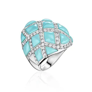 купить Золотое кольцо с бирюзой и бриллиантами 1,15 карат в Москве