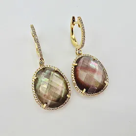 купить Золотые серьги с кварцем и бриллиантами 0,34 карат в Москве