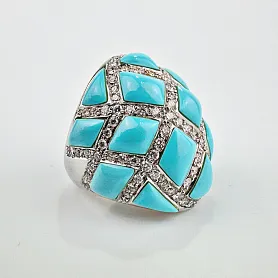 купить Золотое кольцо с бирюзой и бриллиантами 1,15 карат в Москве