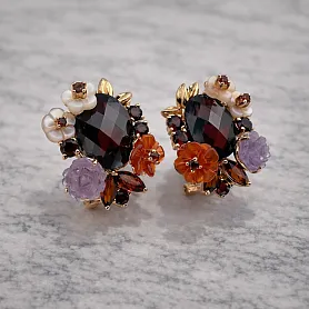 купить Золотые серьги с цитринами и перламутром в Москве