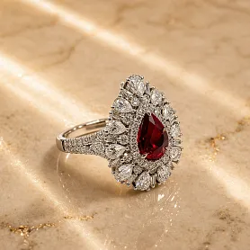 купить Золотое кольцо с бриллиантами и рубином 1 карат в Москве