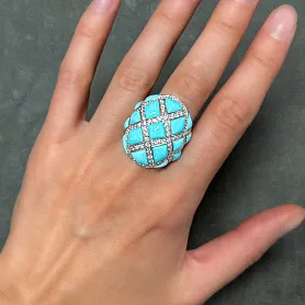 купить Золотое кольцо с бирюзой и бриллиантами 1,15 карат в Москве