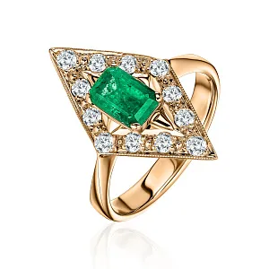 купить Золотое кольцо с природным изумрудом и бриллиантами СССР в Москве