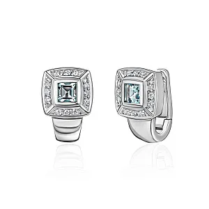 купить Золотые серьги с природными бриллиантами и аквамаринами в Москве