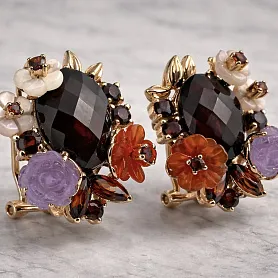 купить Золотые серьги с цитринами и перламутром в Москве