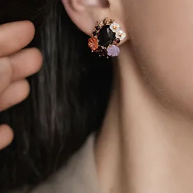 купить Золотые серьги с цитринами и перламутром в Москве