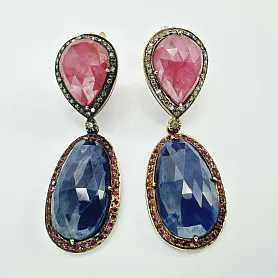 купить Золотые серьги с сапфирами и бриллиантами 0,36 карат в Москве