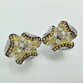 купить Золотые серьги с жёлтыми сапфирами и бриллиантами 0,50 к-т в Москве