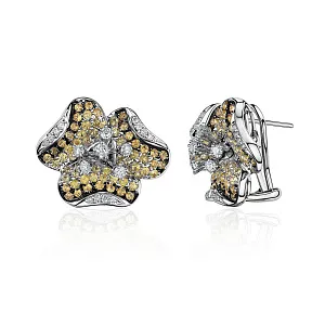 купить Золотые серьги с жёлтыми сапфирами и бриллиантами 0,50 к-т в Москве