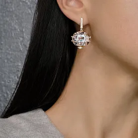 купить Золотые серьги с кварцем и бриллиантами 0,30 карат в Москве